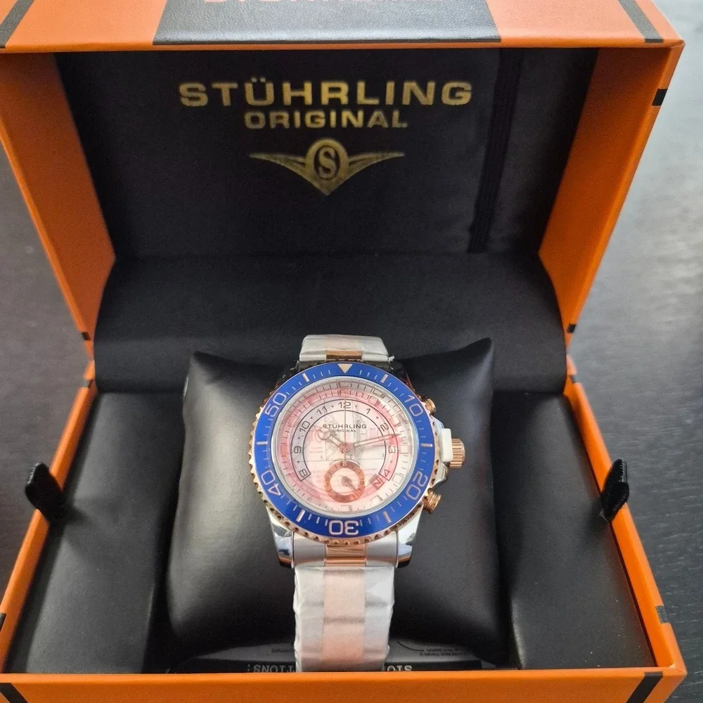 Stuhrling Men's Aquadiver Chronograph White Dial Men's 42mm Watch